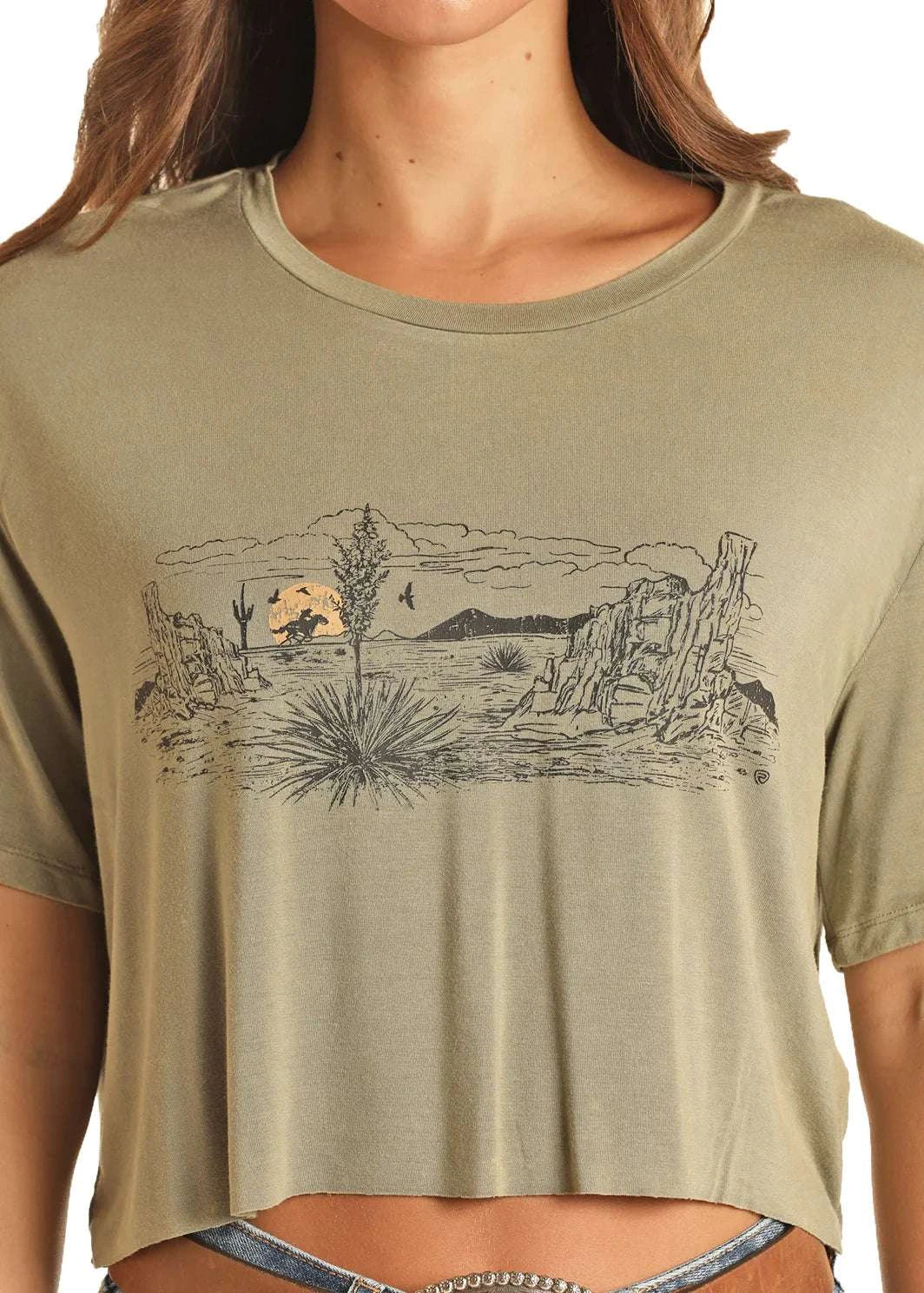 Rock&Roll Cropped Scenery Tee RRWT21R171 T-shirt Laherradurawwnc.com