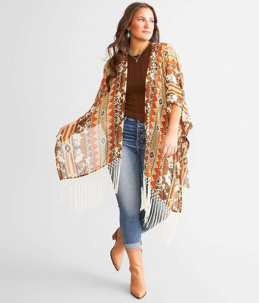 HOOEY WOMEN Chiffon Fringe Kimono Laherradurawwnc.com