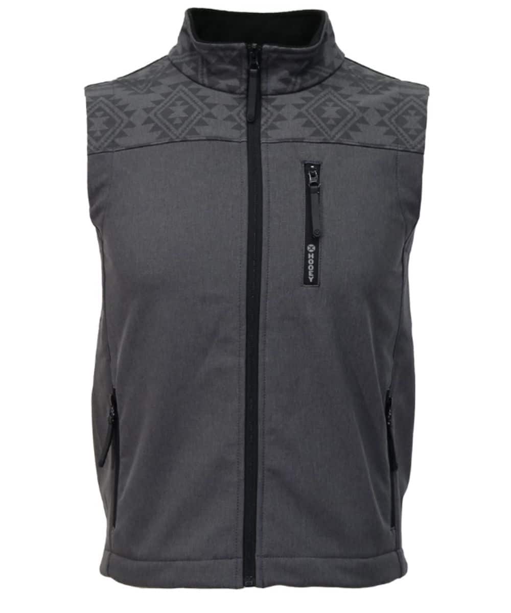 HOOEY JACKSON SOFTSHELL VEST YOUTH BOYS HEATHER GREY FULL ZIP VEST WITH ASTEC PATTERN YOKE HV114BKGY