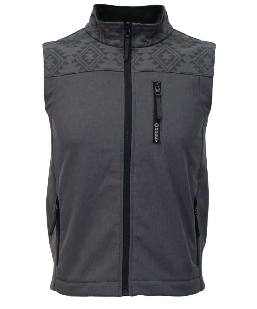 HOOEY JACKSON SOFTSHELL VEST YOUTH BOYS HEATHER GREY FULL ZIP VEST WITH ASTEC PATTERN YOKE HV114BKGY Laherradurawwnc.com
