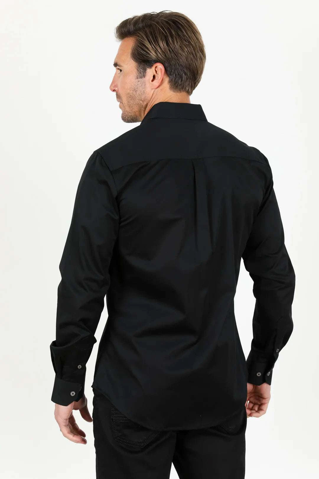 PLATINI MEN’S SHIRT MODERN FIT STRETCH BLACK - TKL11298 Laherradurawwnc.com