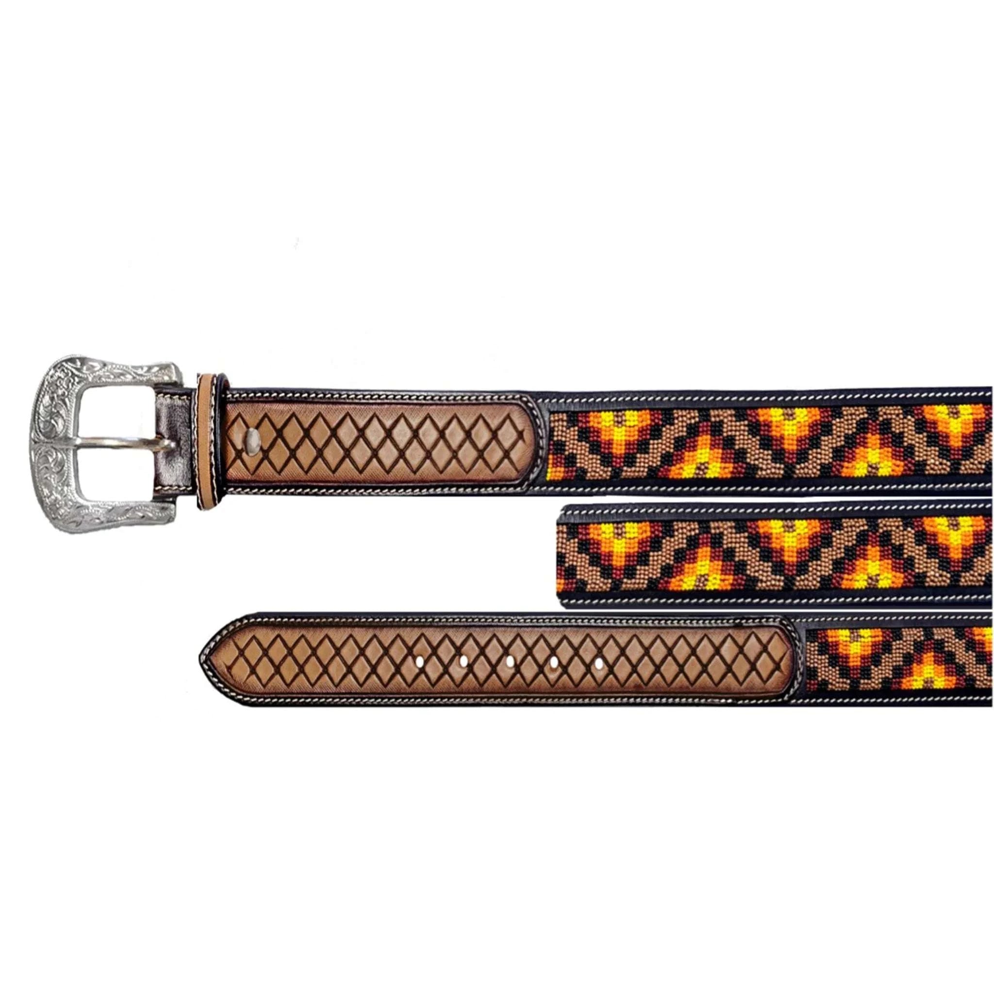 BEADED BELT ZIG ZAG DESIGN BROWN- KH-1114 Laherradurawwnc.com