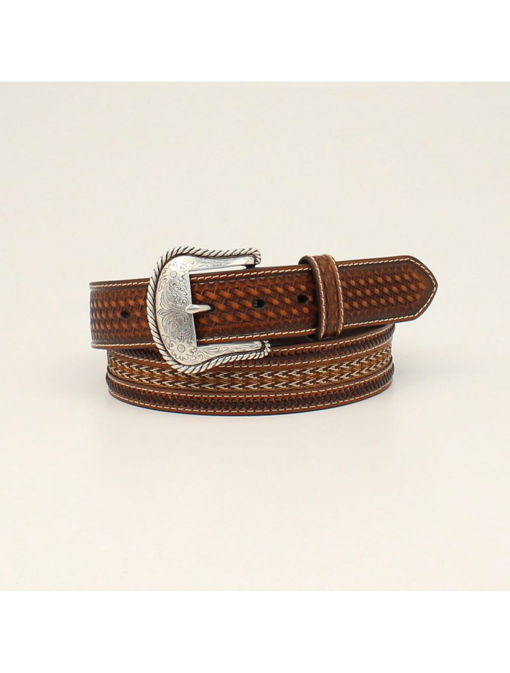 NOCONA MENS TAN AND WHITE THREADED WESTERN BELT - N210004702