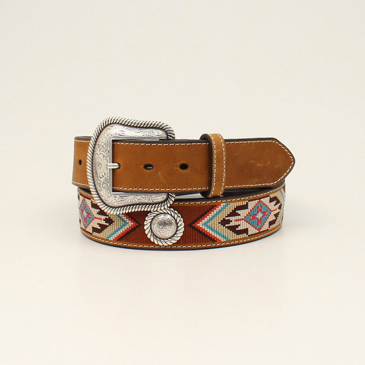 NOCONA MENS MULTI COLOR TAN BLUE AND RED THREADED BELT- N320002944