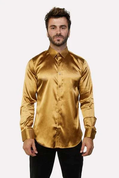 PLATINI MEN SHIRT LONG SLEEVE GOLD SJL7819 Laherradurawwnc.com