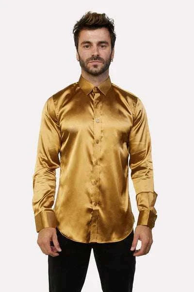 PLATINI MEN SHIRT LONG SLEEVE GOLD SJL7819 Laherradurawwnc.com