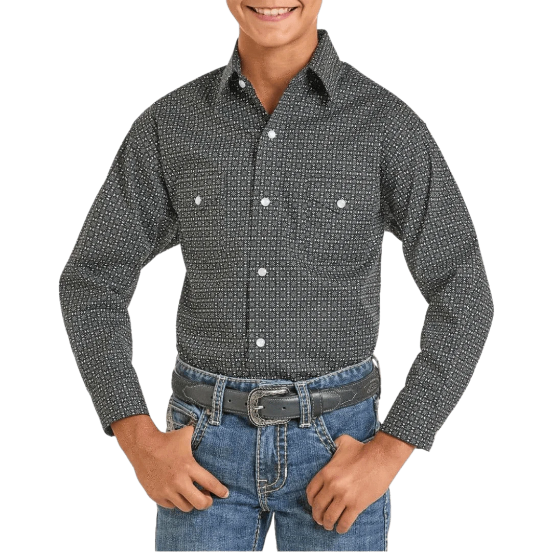 PANHANDLE BOYS LS 2 PKT SNAP BLACK RBN2S06924 Laherradurawwnc.com