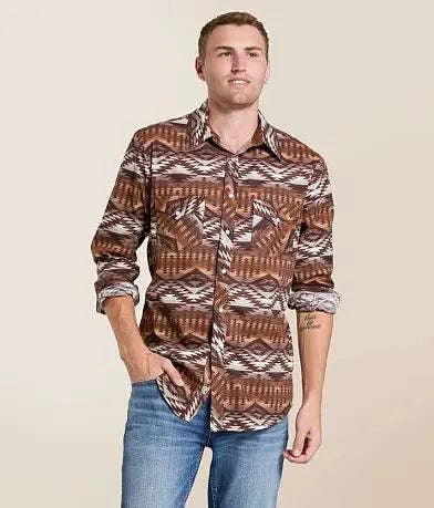 ROCK&ROL MEN’S RR AZTEC PRINT LS SNAP BROWN BMN2S07139 Laherradurawwnc.com