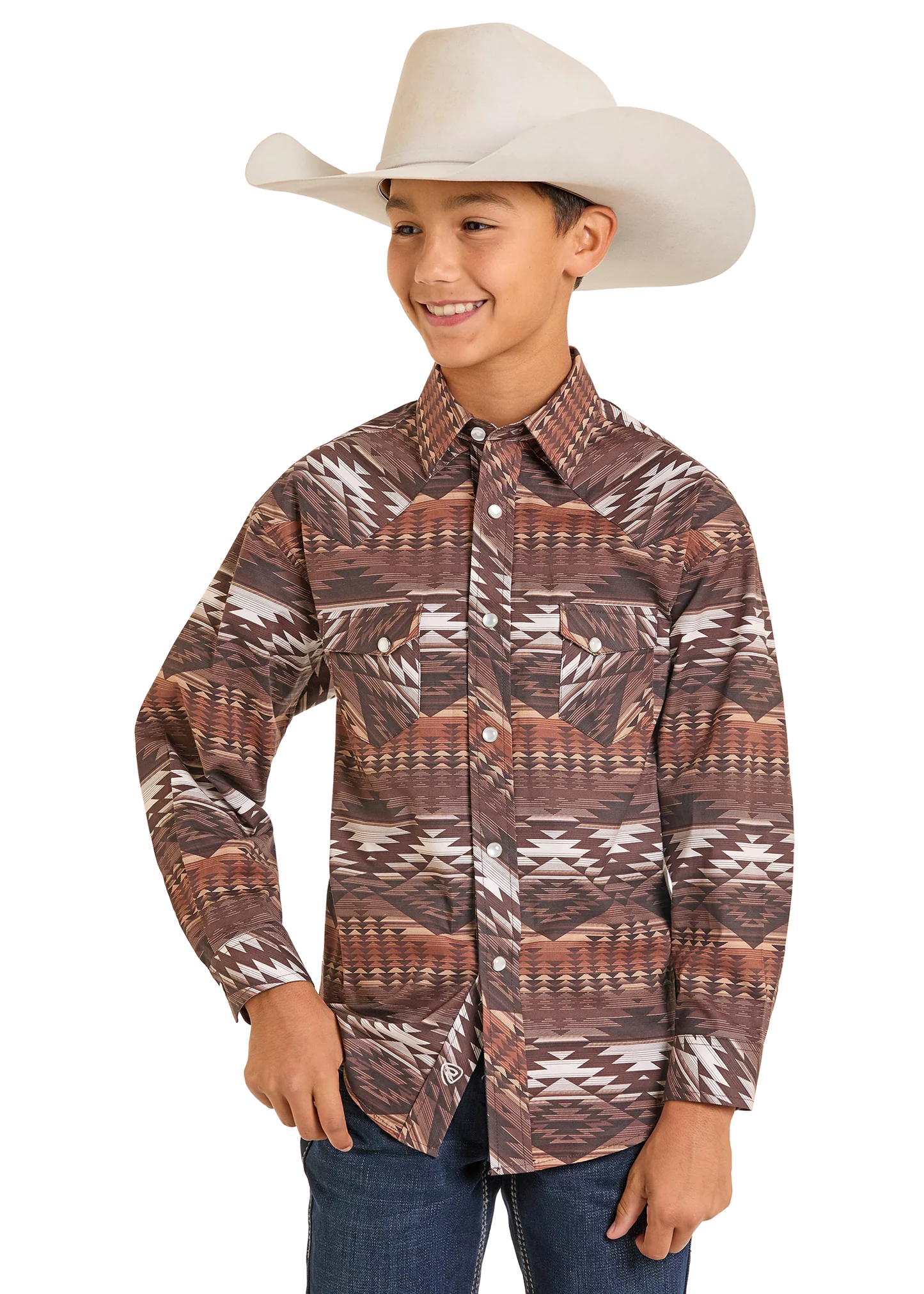 ROCK&ROLL KIDS RR AZTEC PRINT LS SNAP BROWN BBN2S07139