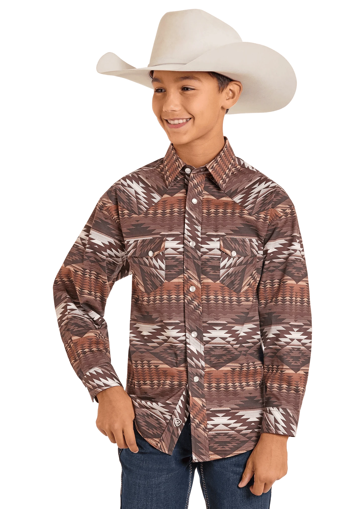 ROCK&ROLL KIDS RR AZTEC PRINT LS SNAP BROWN BBN2S07139 Laherradurawwnc.com