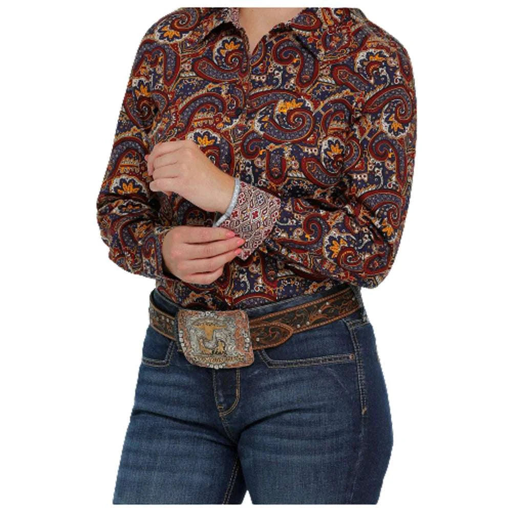 WOMEN SHIRT CINCH WINE WITH YELlW MSW9164189 Laherradurawwnc.com