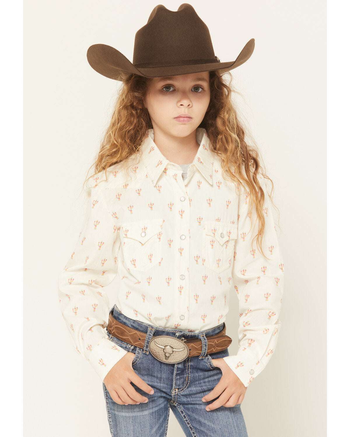PANHANDLE WL GIRLS LS PRINT SNAP SHIRT ECRU LGN2S07376 Laherradurawwnc.com