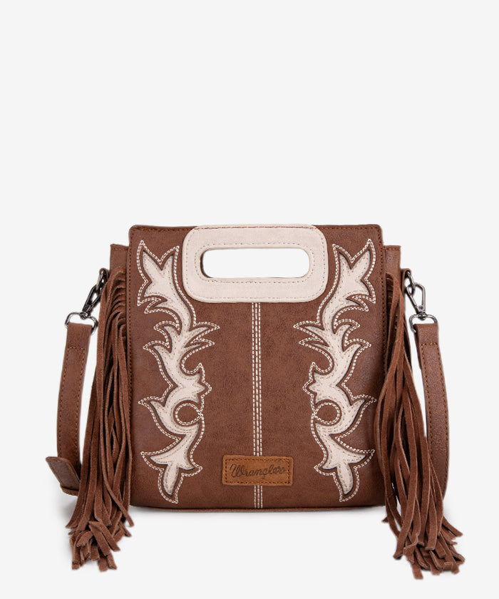 WRANGLER WHITE AND BROWN STITCHED LEATHER HAND BAG