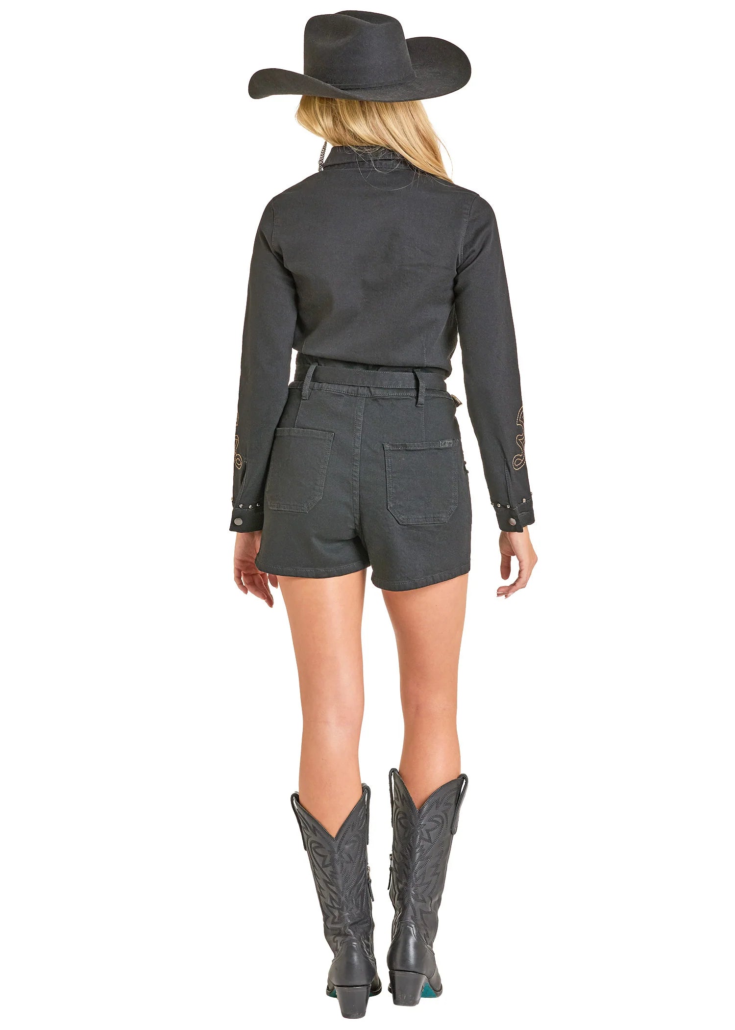 ROCK&ROLL WOMEN LONG SLEEVE ROMPER BLACK BWR2D04922