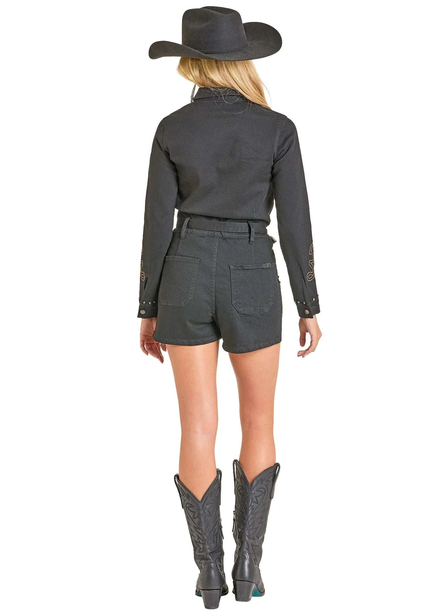 ROCK&ROLL WOMEN LONG SLEEVE ROMPER BLACK BWR2D04922 Laherradurawwnc.com