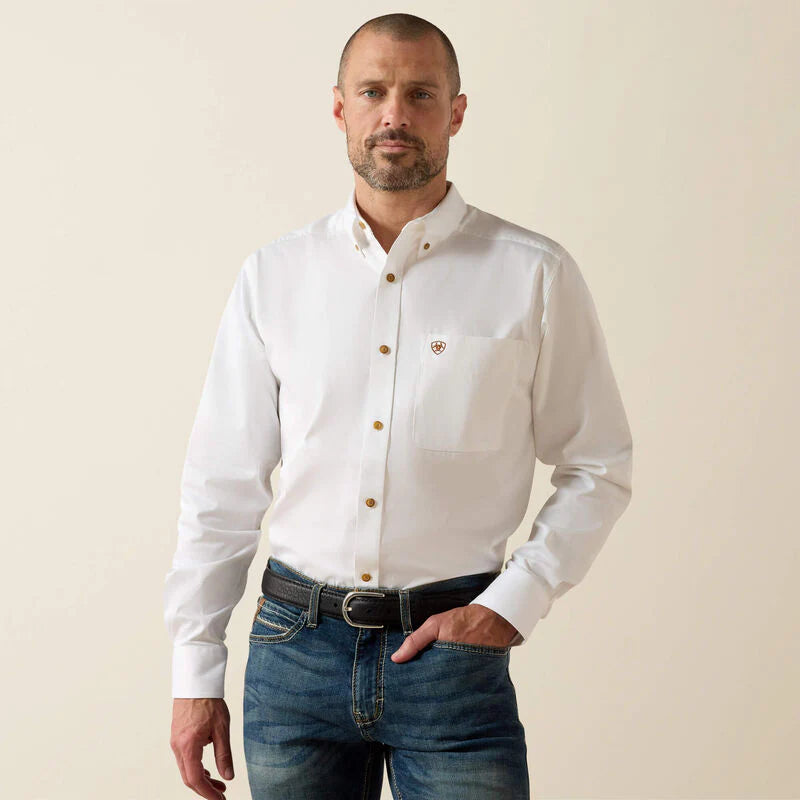 ARIAT MENS SOLID WHITE LONGSLEEVE SHIRT- 4230