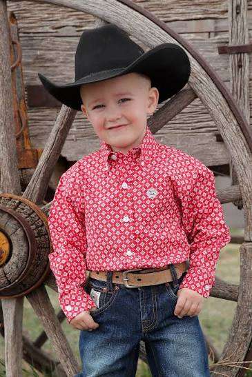 CINCH KIDS SHIRT LONG SLEEVE MTW7061313 RED Laherradurawwnc.com
