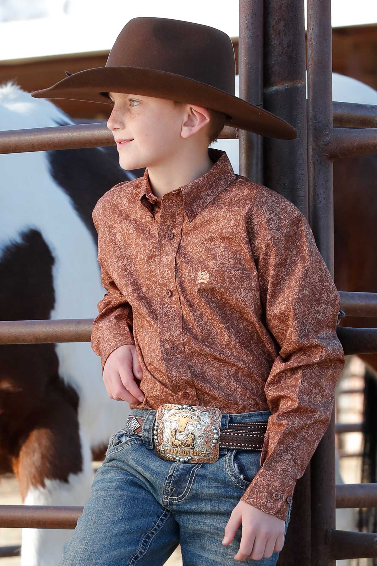 CINCH KIDS SHIRT LONG SLEEVE MTW7060359 BRN
