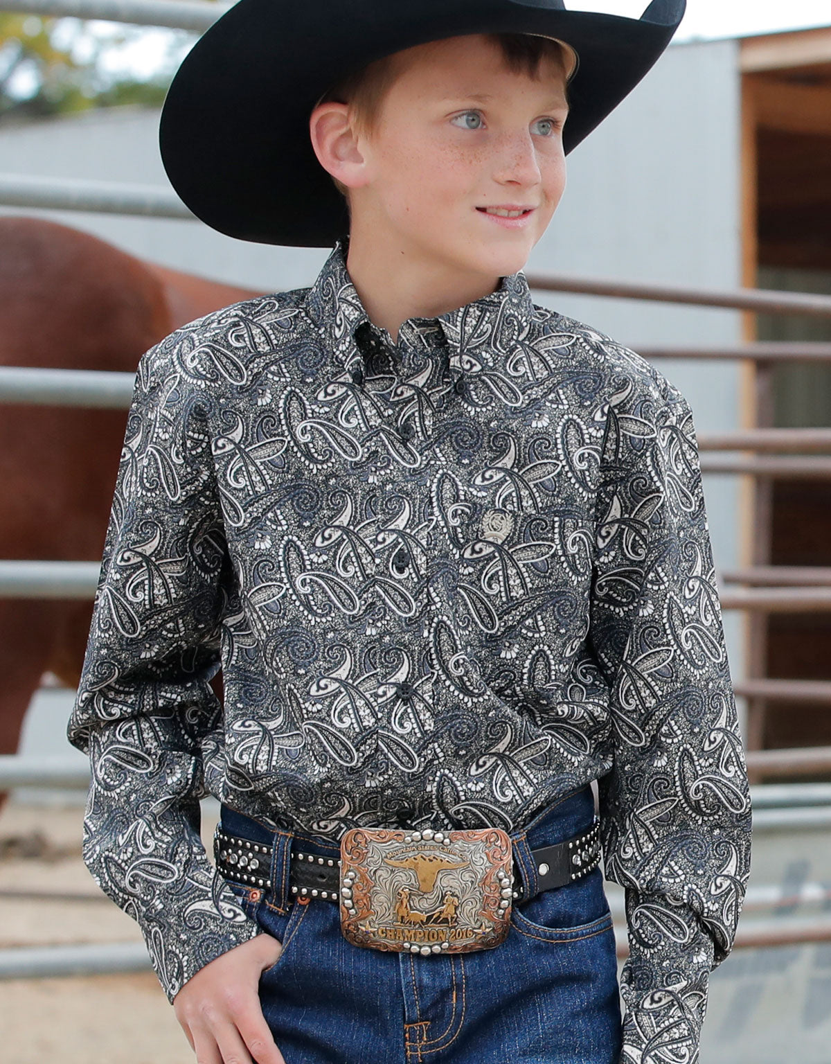 CINCH KIDS SHIRT LONG SLEEVE MTW7060350 BLK