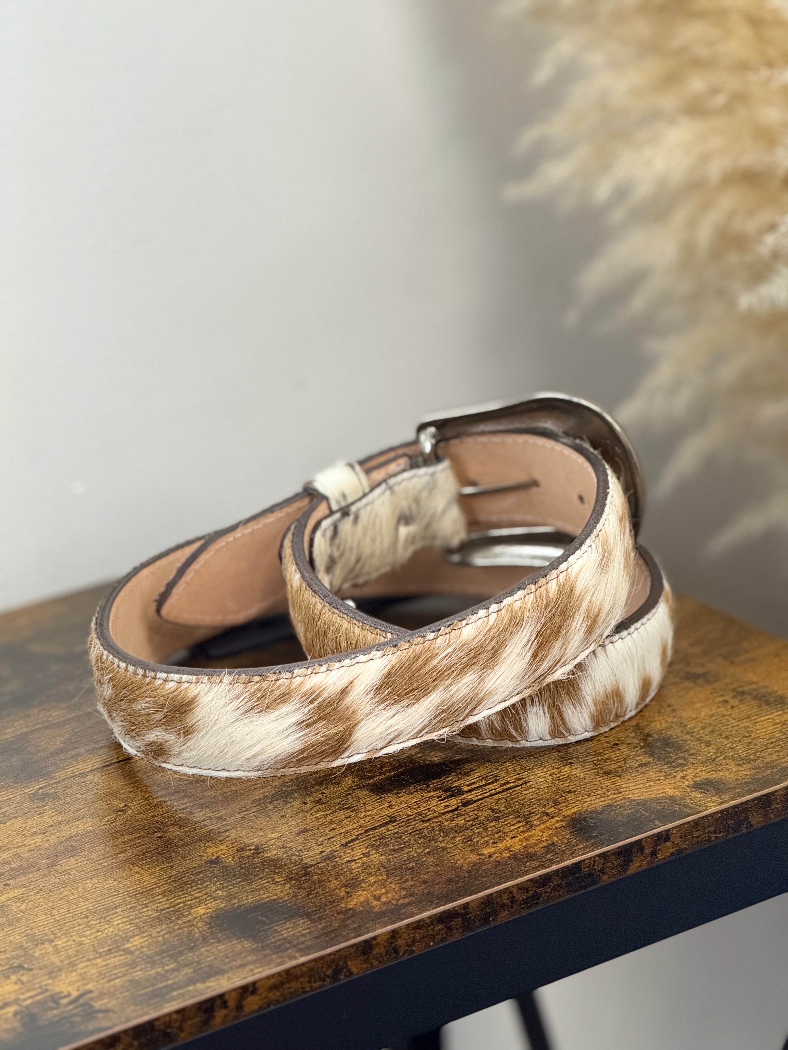 ROCKEM BROWN AND WHITE COW PRINT MEN BELT