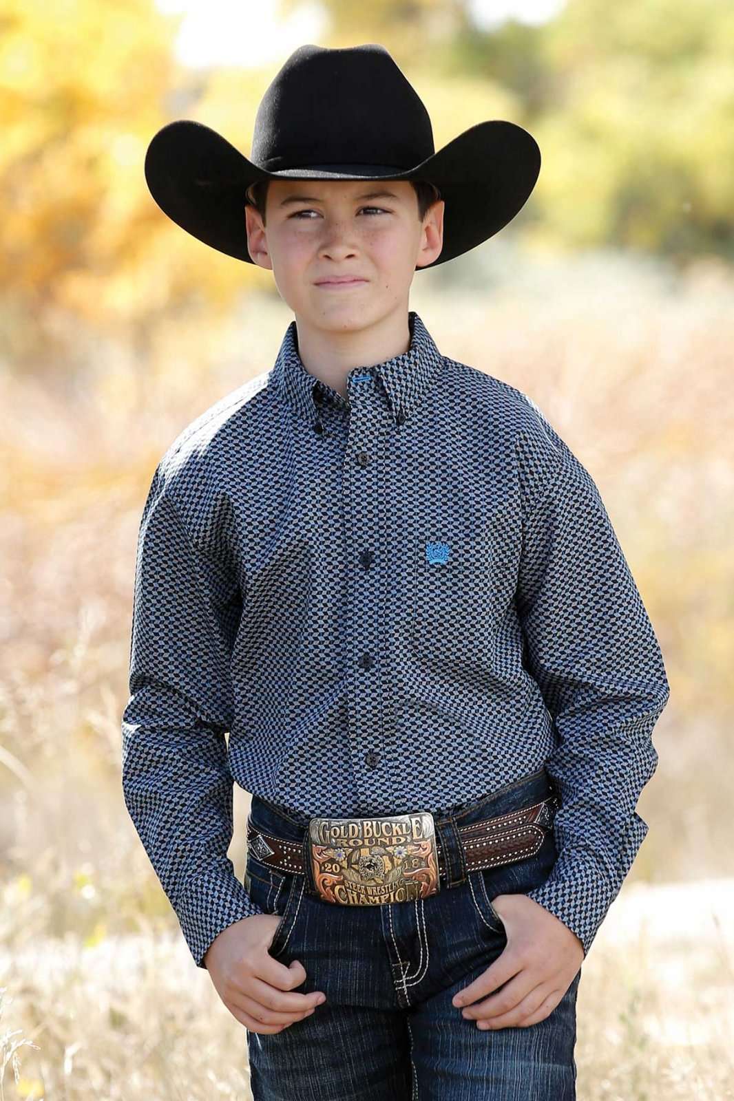 CINCH KIDS SHIRT LONG SLEEVE BLACK & BLUE MTW7060259 Laherradurawwnc.com
