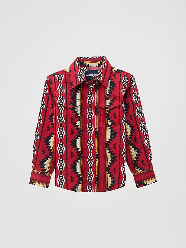 Wrangler Red With Multi Color Aztec Print Long Sleeve 112369457