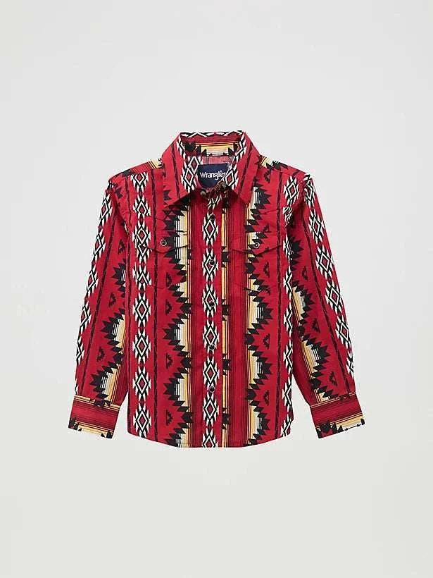 Wrangler Red With Multi Color Aztec Print Long Sleeve 112369457 Laherradurawwnc.com