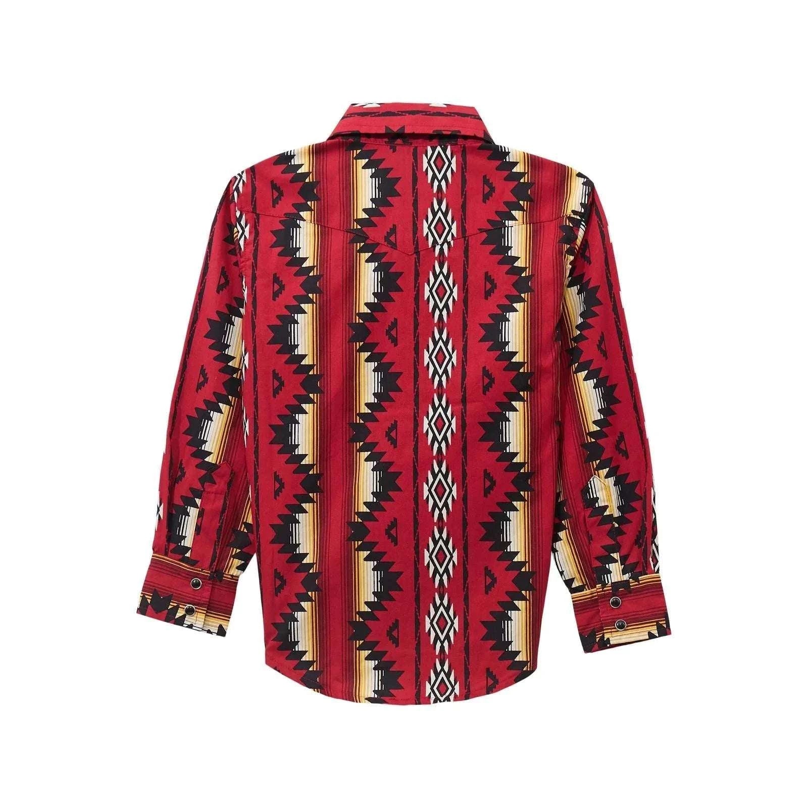 Wrangler Red With Multi Color Aztec Print Long Sleeve 112369457 Laherradurawwnc.com