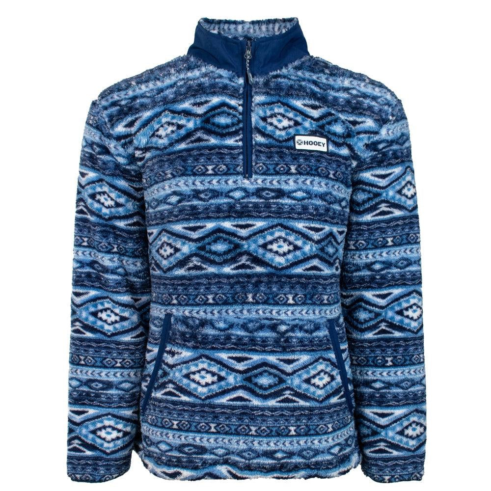 HOOEY® MENS NAVY AZTEC FLEECE PULLOVER HFP001NVAZ