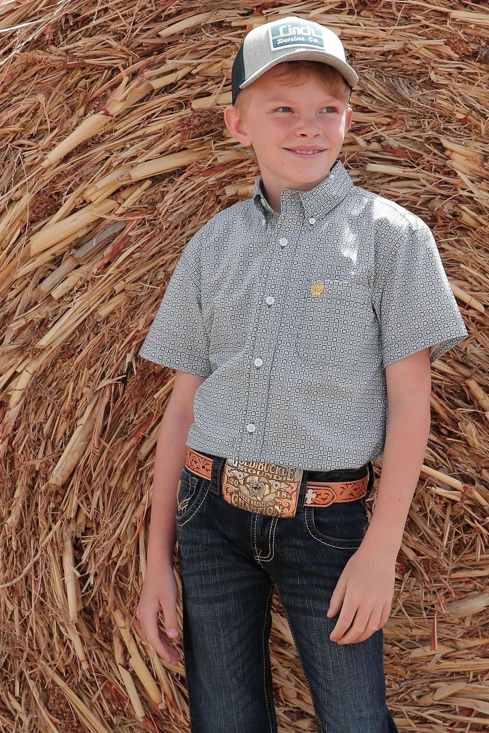 CINCH BOYS SHORT SLEEVE MTW7140029 GRN Laherradurawwnc.com