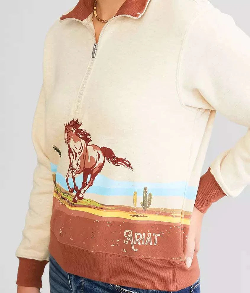 ARIAT WILD HORSE SWTSHRT OATMEAL HEATHER-10046255 Laherradurawwnc.com