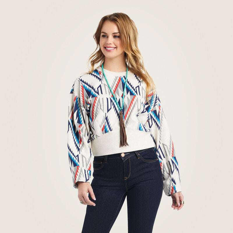 ARIAT WOMENS CROPPED CHIMAYO SWTSHRT GRANDE PRINT-10042143 Laherradurawwnc.com