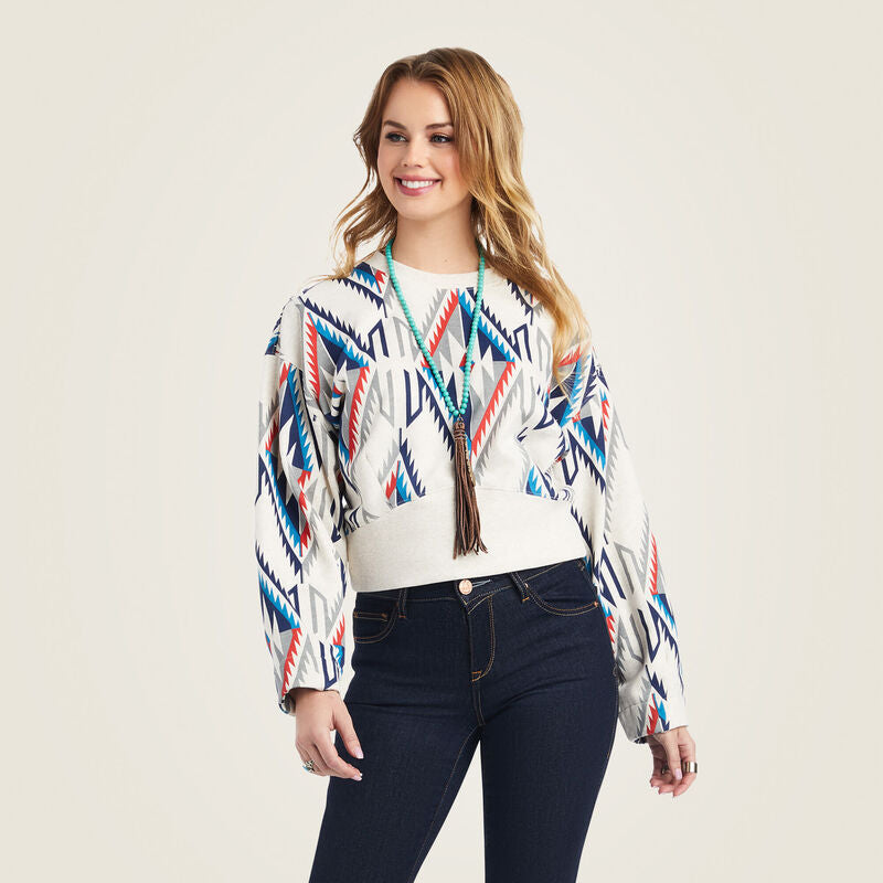 ARIAT WOMENS CROPPED CHIMAYO SWTSHRT GRANDE PRINT-10042143