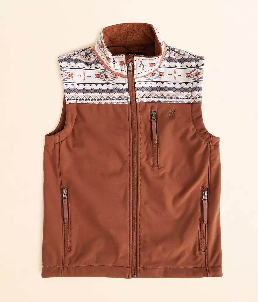 HOOEY MENS SOFT-SHELL VEST RUST W CREAM AZTEC PATTERN -HV104CRRU