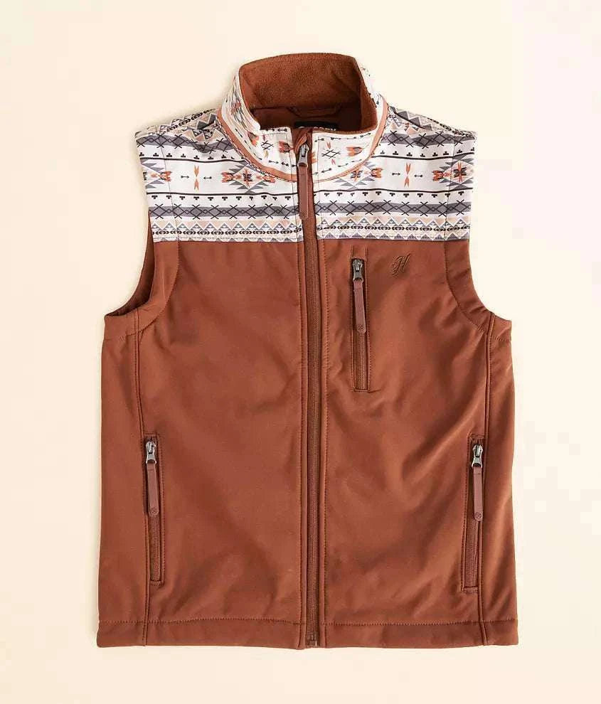 HOOEY MENS SOFT-SHELL VEST RUST W CREAM AZTEC PATTERN -HV104CRRU Laherradurawwnc.com