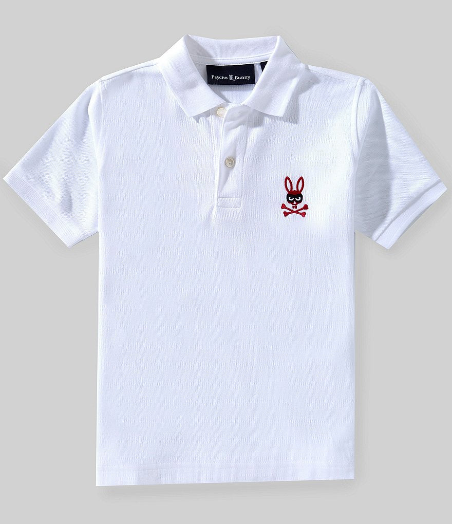 PSYCHO BUNNY KIDS MISCHIEF PIQUE POLO WHITE SM25