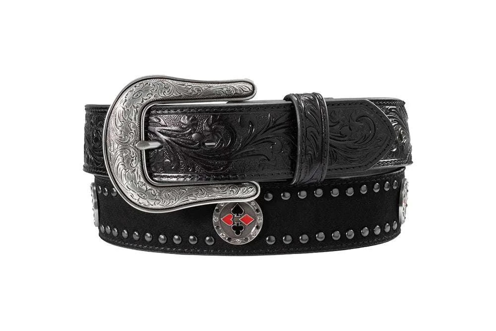 NOCONA WOMEN BLACK WESTERN BELT WITH POKER CHIP CONCHO N320008401 Laherradurawwnc.com