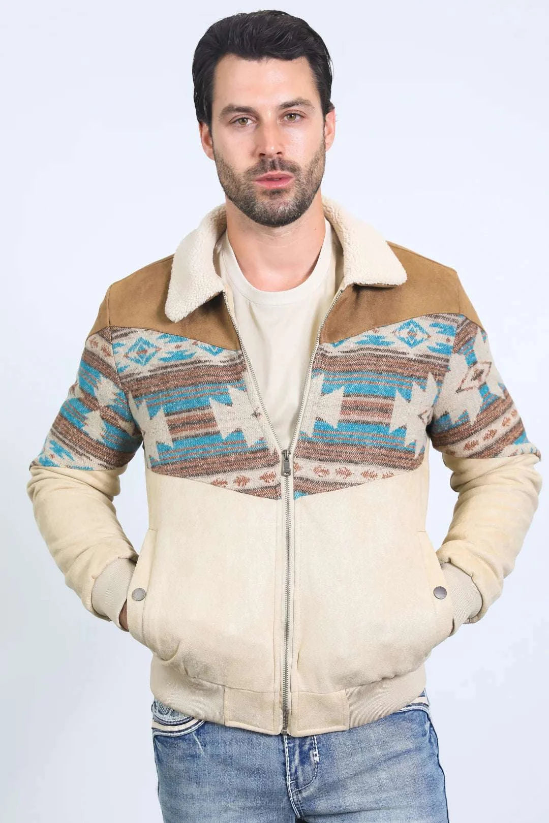 PLATINI BEIGE AZTEC PRINT JACKET-32045283 Laherradurawwnc.com