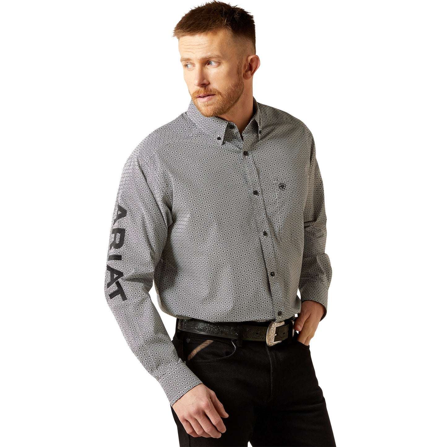 MENS WHITE/BLACK TEAM PABLO LS SHIRT -10065815 Laherradurawwnc.com