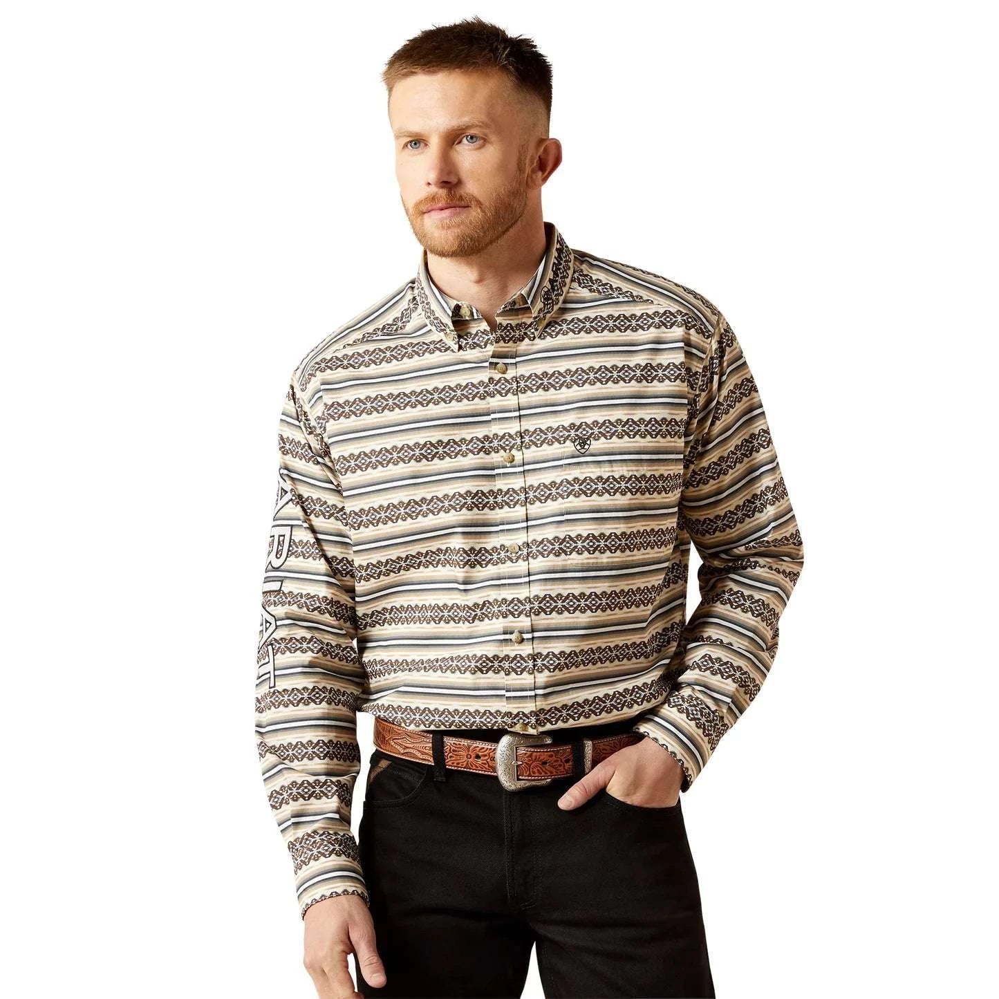 ARIAT MEN KHAKI/WHITE TEAM PETER LS SHIRT -10065814 Laherradurawwnc.com