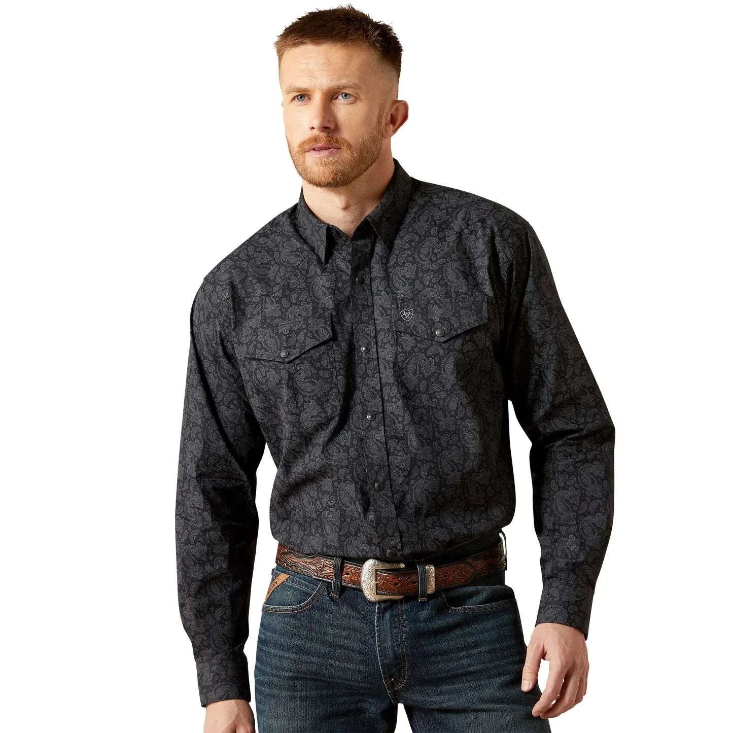 ARIAT MEN BLACK FINNIGAN SNP LS SHIRT- 10065962 Laherradurawwnc.com
