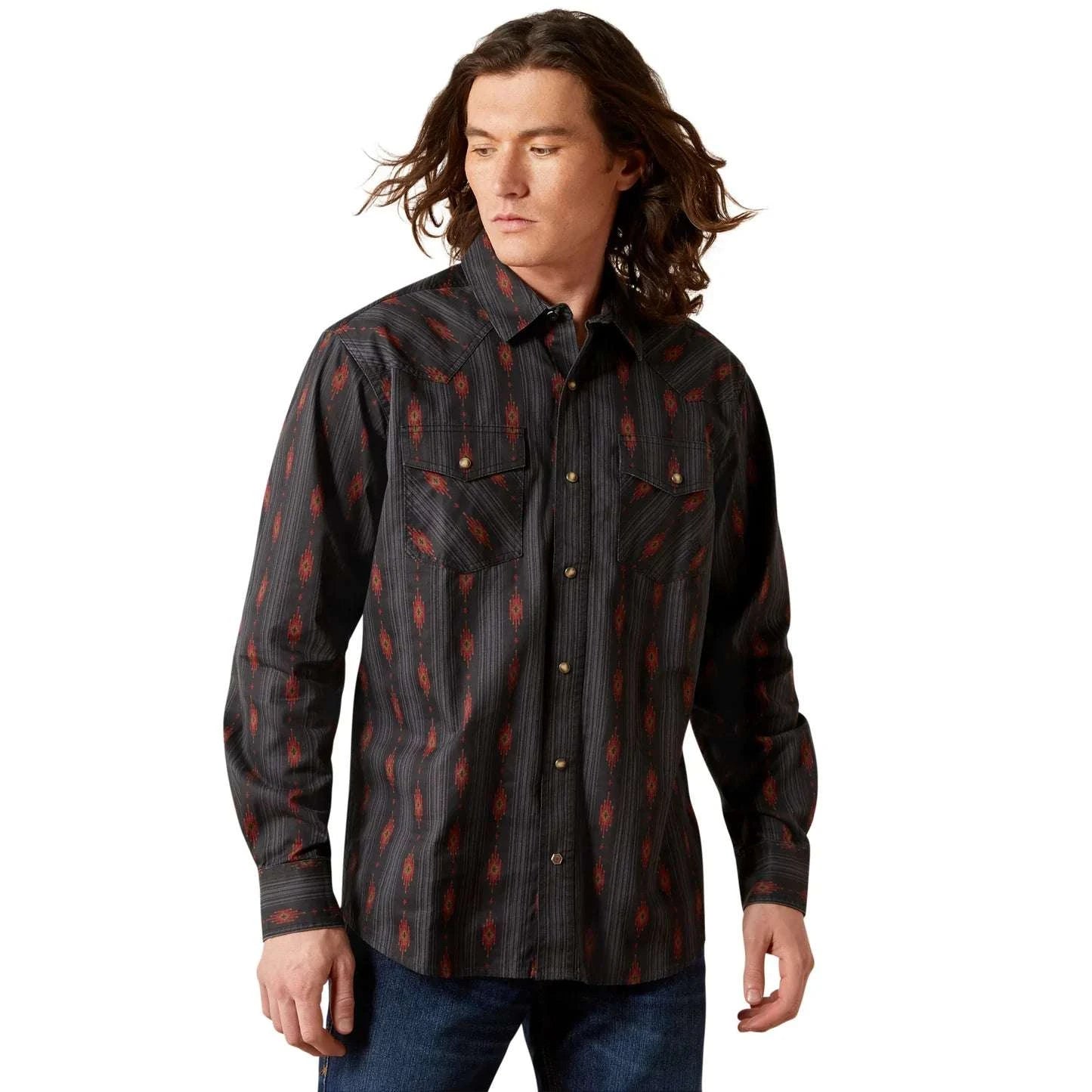 ARIAT MEN BLACK HARREL RETRO SNP LS SHIRT -10065786 Laherradurawwnc.com