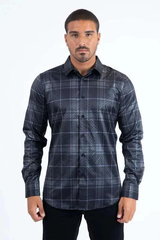 PLATINI MENS MODERN FIT STRETCH FOIL FASHION SHIRT - FPL11494 Laherradurawwnc.com