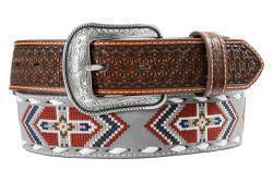 3D MENS WESTERN RED AND GRAY AZTEC BELT - D100020106