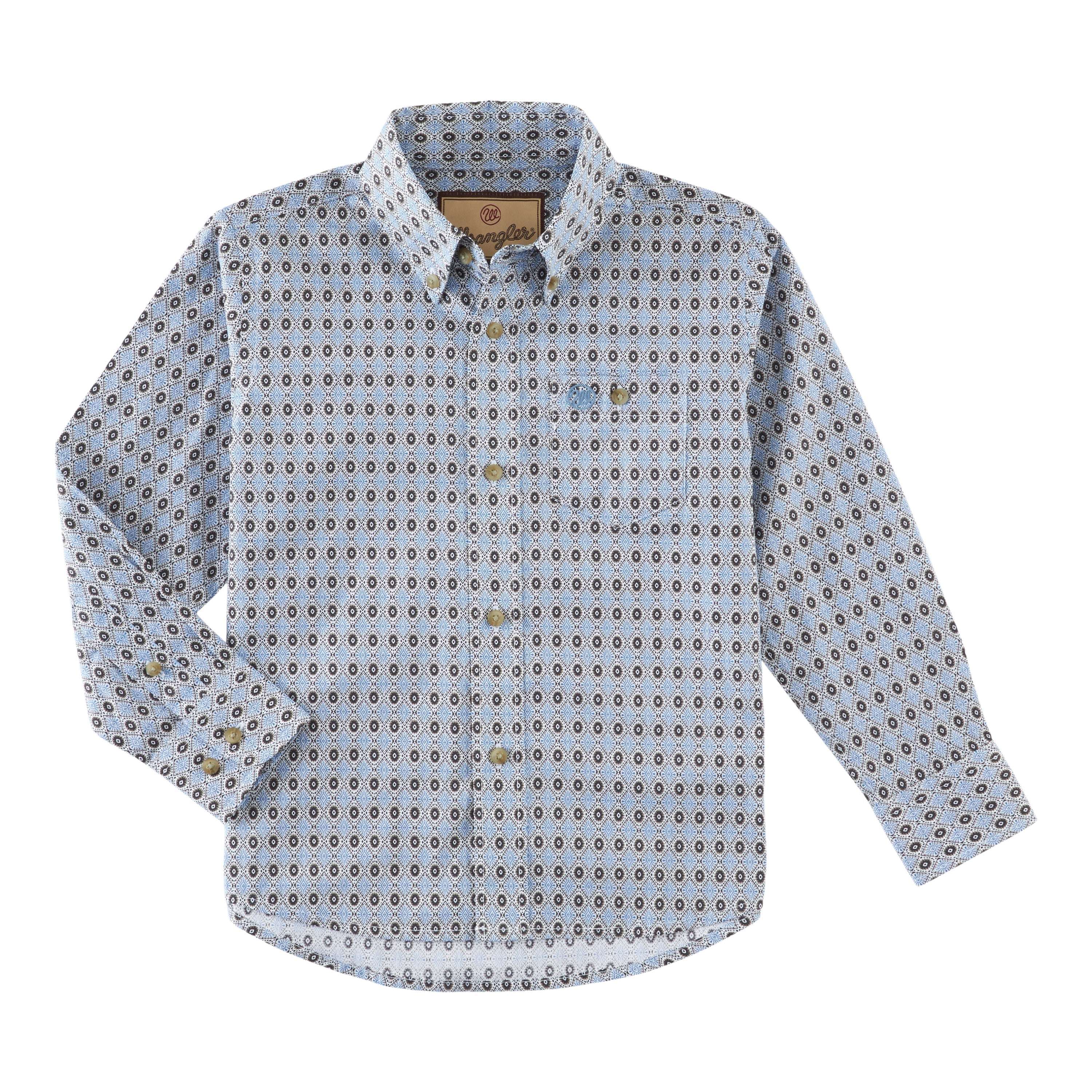 BOY'S WRANGLER LONG SLEEVE SHIRT BLUE AND BLACK 112319015 Laherradurawwnc.com