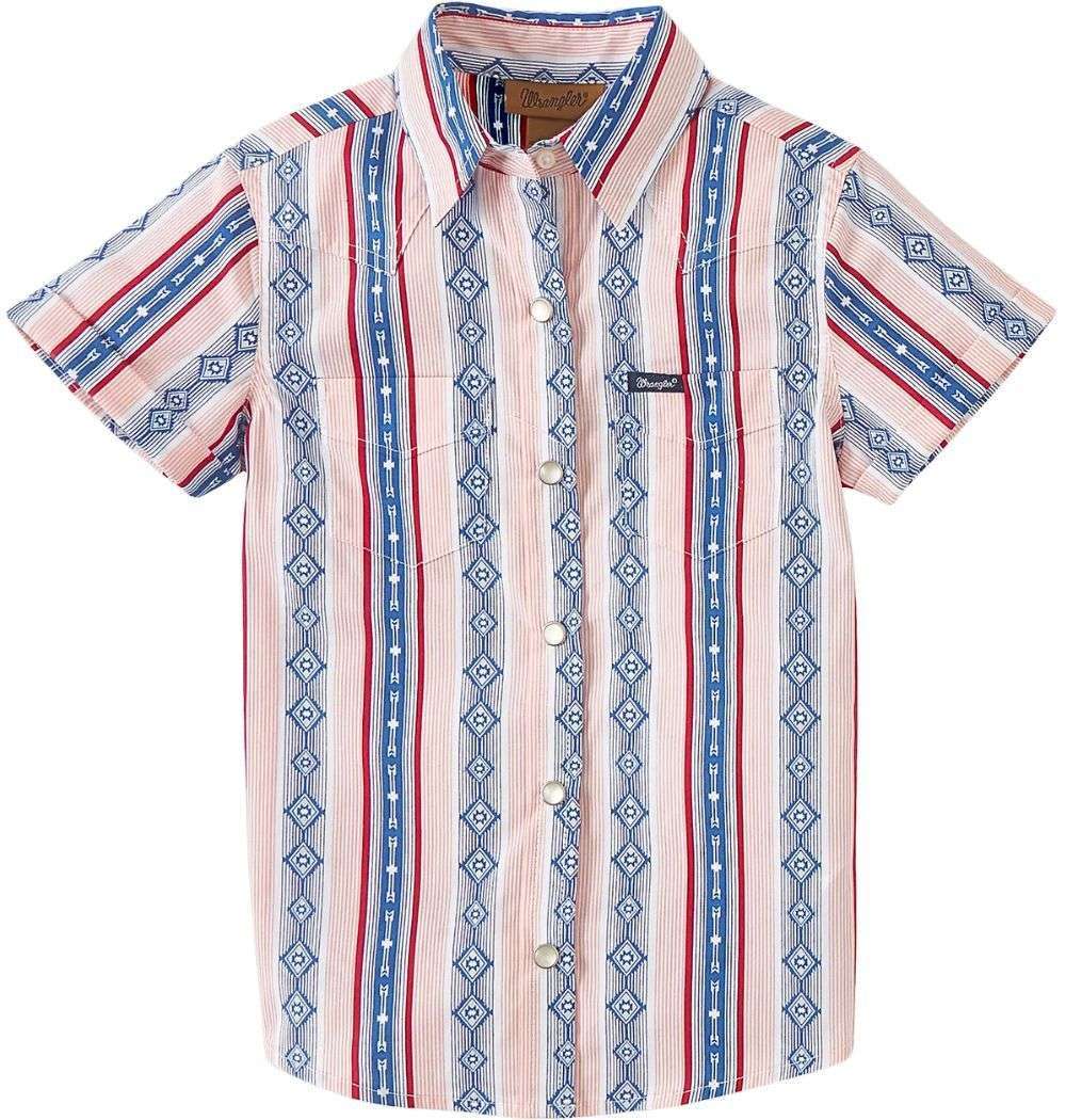 BOY'S WRANGLER LONG SLEEVE SHIRT CORAL AND BLUE 112346580 Laherradurawwnc.com