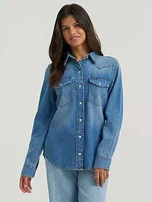 WRANGLER WOMEN DENIM LONG SLEEVE SHIRT 112373748 Laherradurawwnc.com