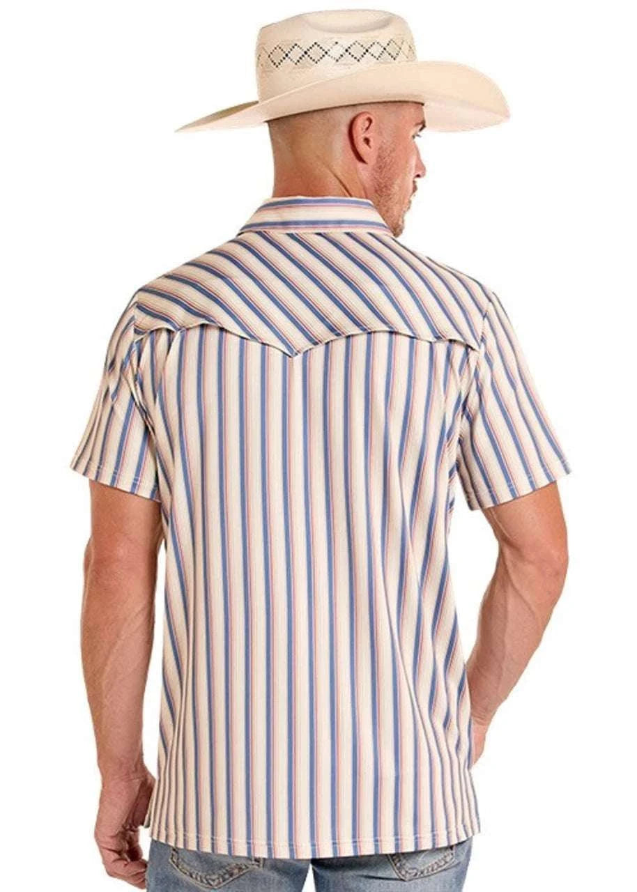 ROCK&ROLL MENS WESTERN STRIPE POLO NATURAL SHORT SLEEVE - BM51T09057 Laherradurawwnc.com