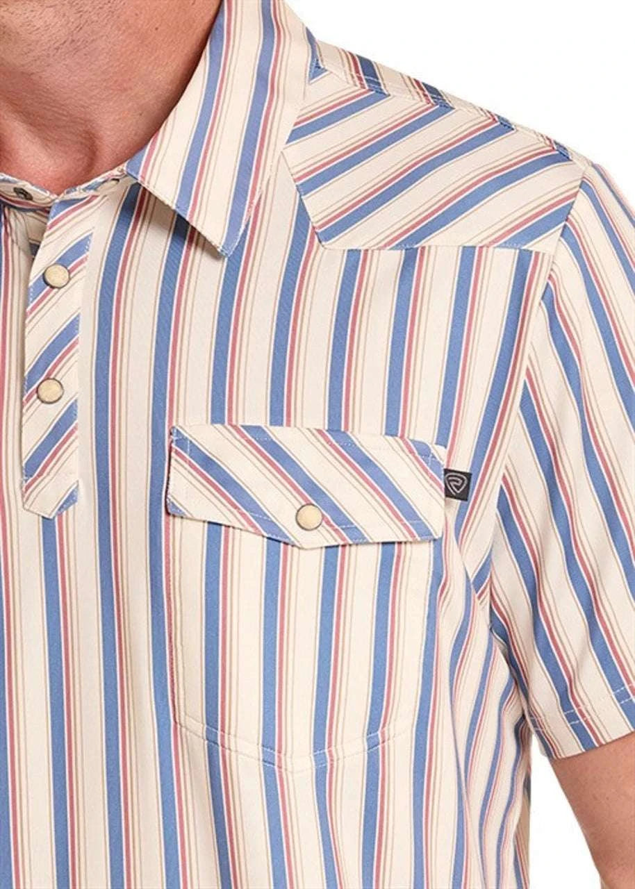 ROCK&ROLL MENS WESTERN STRIPE POLO NATURAL SHORT SLEEVE - BM51T09057 Laherradurawwnc.com