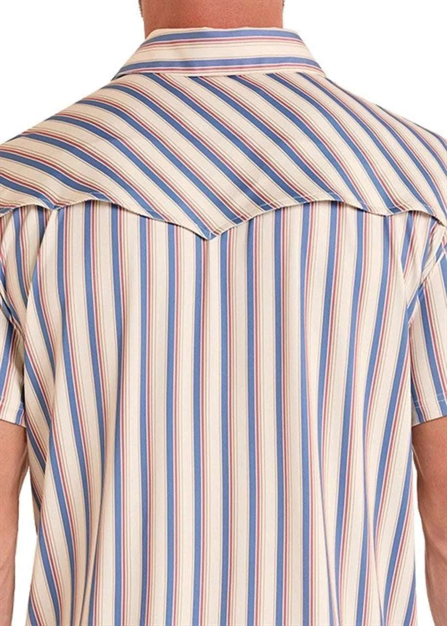 ROCK&ROLL MENS WESTERN STRIPE POLO NATURAL SHORT SLEEVE - BM51T09057 Laherradurawwnc.com
